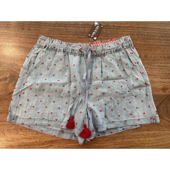 Matilda Jane Shorts Womens Medium Blue Red Embroidered Polka Dot Tassel Tie - Picture 1 of 8